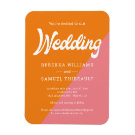 Orangefarbener Farbblock Retro Hochzeitsempfang Magnet