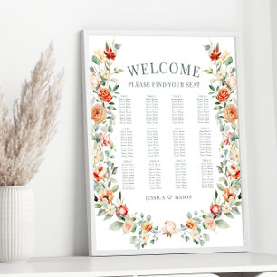 Orangefarbener Garten Hochzeitssitzkarte Poster