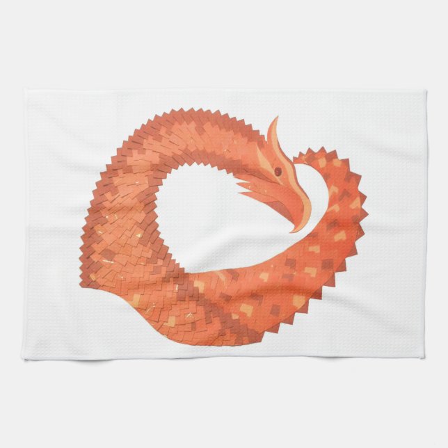 Orangefarbener Herzdrache Geschirrtuch (Horizontal)