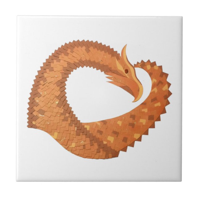 Orangefarbener Herzdrache in Weiß Fliese (Vorderseite)