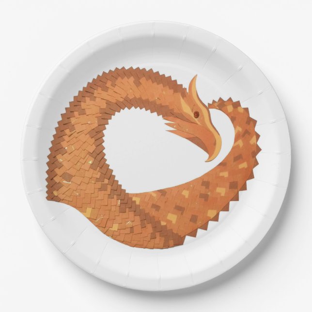 Orangefarbener Herzdrache in Weiß Pappteller (Vorderseite)