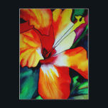 Orangefarbener Hibiskus Tropische Blume Aquarellku Postkarte<br><div class="desc">aus der originalen Aquarellmalerei von Sacha Grossel mit hellorangen und gelben tropischen Hibiskus-Blume. Dieses farbenprächtige,  lebendige,  tropische Blumendesign ist warm und fröhlich und bringt ein Gefühl der Tropen,  Sommer,  heiße Wetter,  Hawaii in einem natürlichen botanischen Design für Blume und botanische Design Liebhaber überall.</div>