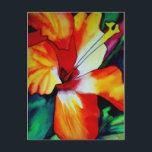 Orangefarbener Hibiskus Tropische Blume Aquarellku Postkarte<br><div class="desc">aus der originalen Aquarellmalerei von Sacha Grossel mit hellorangen und gelben tropischen Hibiskus-Blume. Dieses farbenprächtige, lebendige, tropische Blumendesign ist warm und fröhlich und bringt ein Gefühl der Tropen, Sommer, heiße Wetter, Hawaii in einem natürlichen botanischen Design für Blume und botanische Design Liebhaber überall.</div>