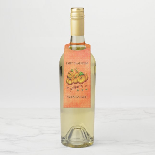 Orangefarbener Hintergrund und Pumpkins Flaschenanhänger (Auf Flasche)