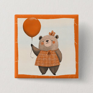 Orangefarbener Karierter Kleiderbär mit Haarbow Button