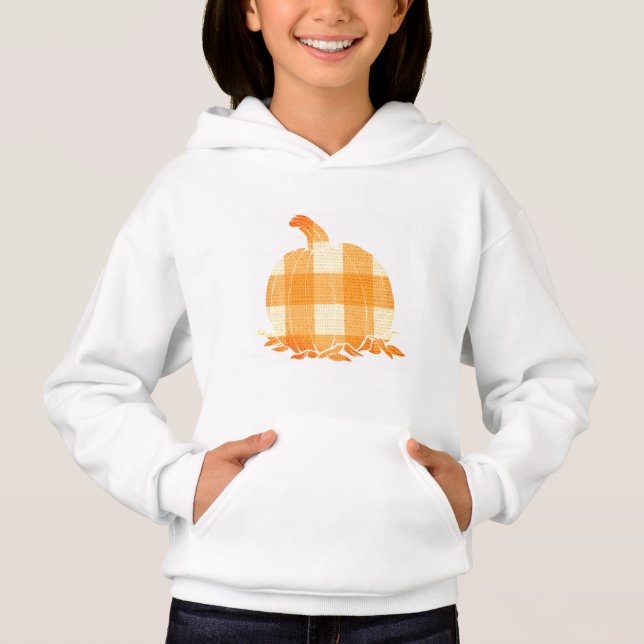 Orangefarbener karierter Kürbis Hoodie (Vorderseite)