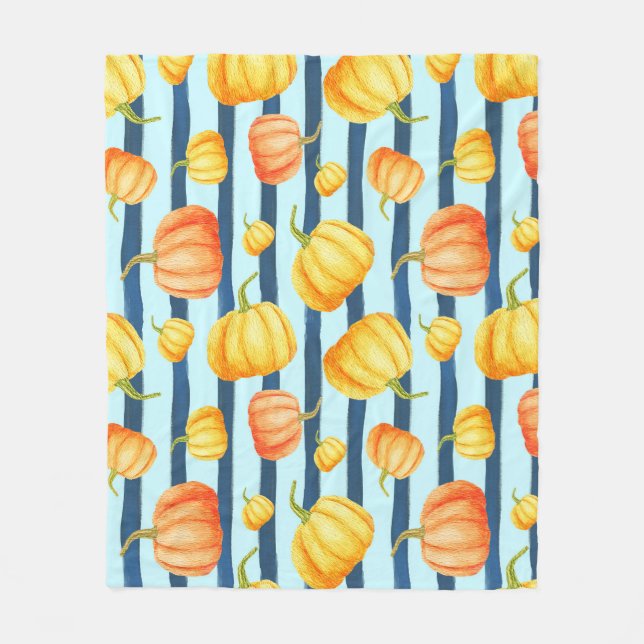 Orangefarbener Kürbis: Aquarelltöne. Fleecedecke (Vorderseite)