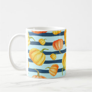 Orangefarbener Kürbis: Aquarelltöne. Kaffeetasse