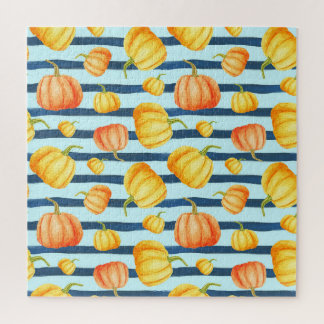 Orangefarbener Kürbis: Aquarelltöne. Puzzle