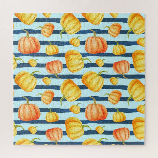 Orangefarbener Kürbis: Aquarelltöne. Puzzle (Vertikal)