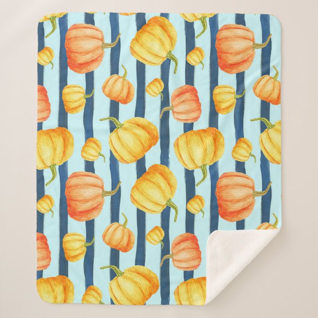 Orangefarbener Kürbis: Aquarelltöne. Sherpadecke (Vorderseite)