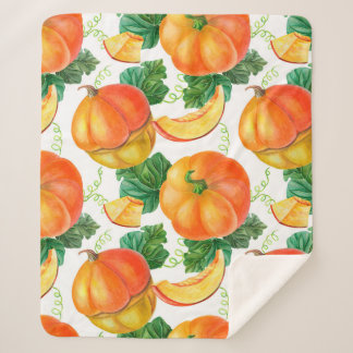 Orangefarbener Kürbis auf weißem Hintergrund. Naht Sherpadecke