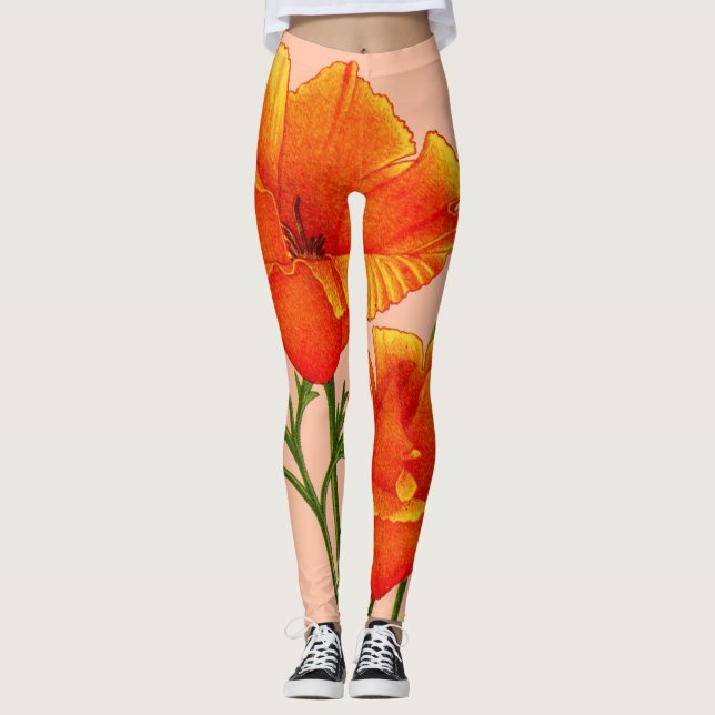 orangefarbener Mohndruck aus Kalifornien Leggings (Vorderseite)