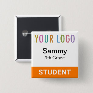 Orangefarbener Namensschild-Button für Schüler mit Button
