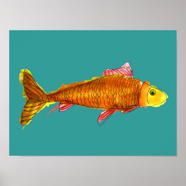 Orangefarbener niedlicher Goldfisch Poster (Vorne)