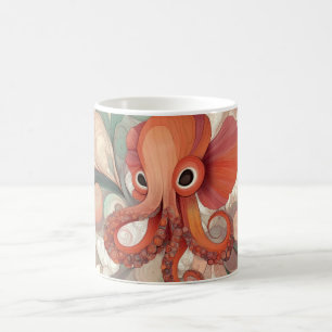 orangefarbener Oktopus mit großen Augen und wirbel Kaffeetasse