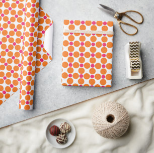 Orangefarbener Pop und Pink-Polka-Dots-Mustergesch Geschenkpapier