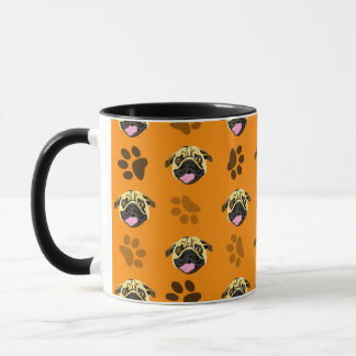 Orangefarbener Pug- und Pfotenabdruck-Becher Tasse