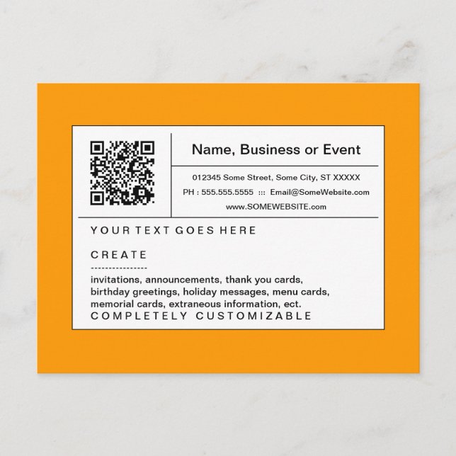 orangefarbener QR-Code Einladungspostkarte (Vorderseite)