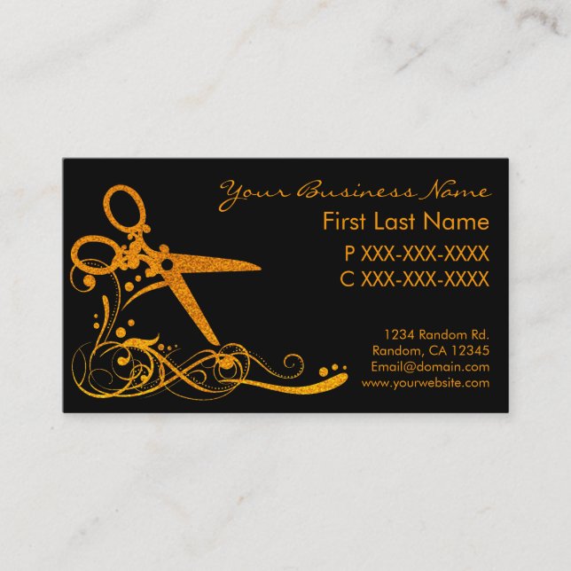 Orangefarbener schwarzer Glitzer wirbelnde Visiten Visitenkarte (Vorderseite)