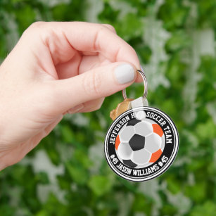 Orangefarbener, schwarzer und weißer Fußball ⚽ Sch Schlüsselanhänger