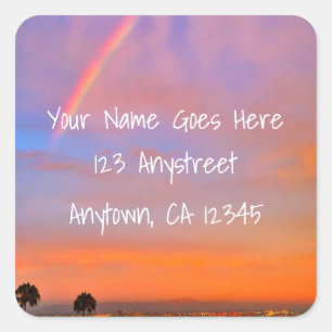 Orangefarbener Sonnenuntergang Regenbogen Foto Rüc Quadratischer Aufkleber