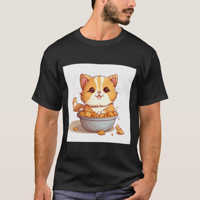 Orangefarbener Tater tot cat in einer Schüssel mit T-Shirt (Vorderseite)