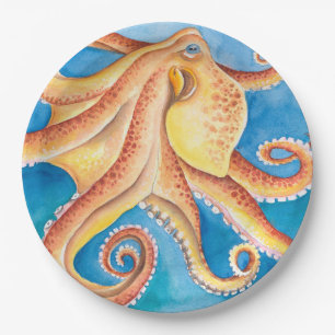 Orangefarbener Tintenfisch Pappteller