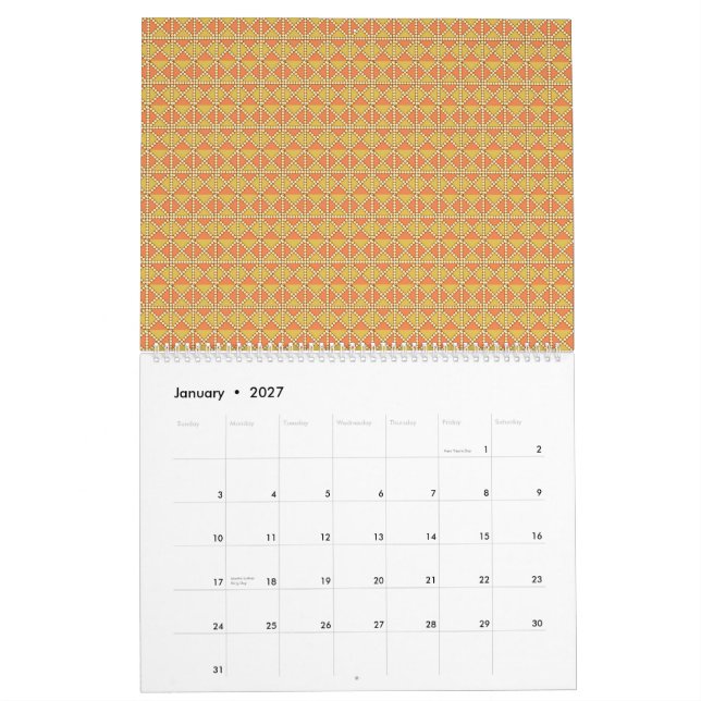 orangefarbener und gelber Hintergrund mit Muster Kalender (Jan 2027)