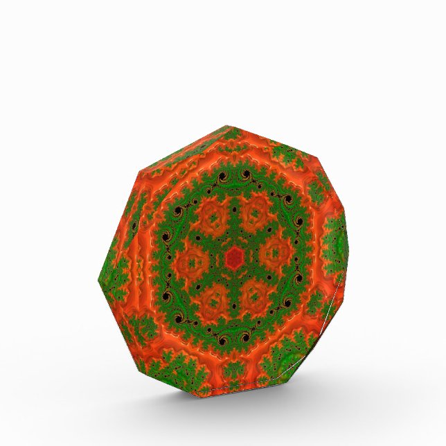 Orangefarbener und grüner Kaleidoskop Fotoblock (Links)