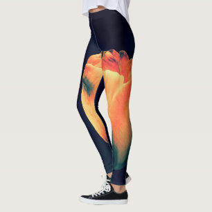 Orangefarbener und grüner Tulip auf rauschiger sch Leggings
