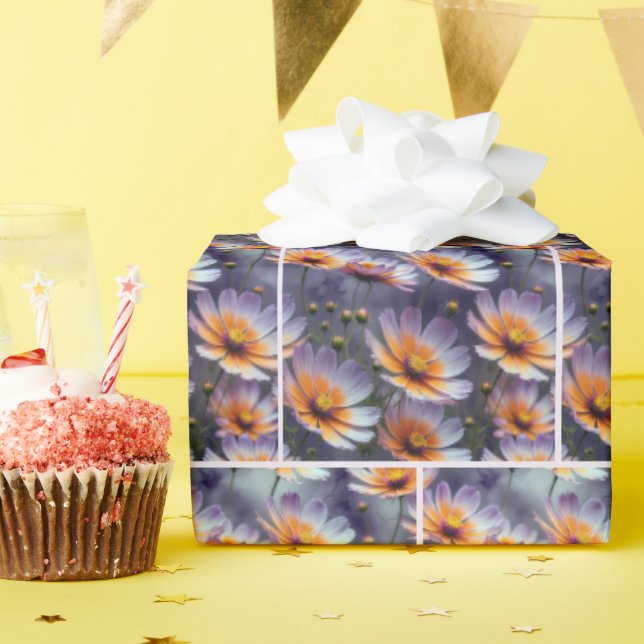 Orangefarbener und Lila Kosmos Abstrakt Geschenkpapier (Geburtstagsparty)
