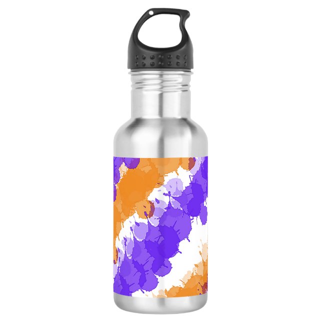 Orangefarbener und Lila Spritzer Edelstahlflasche (Vorderseite)