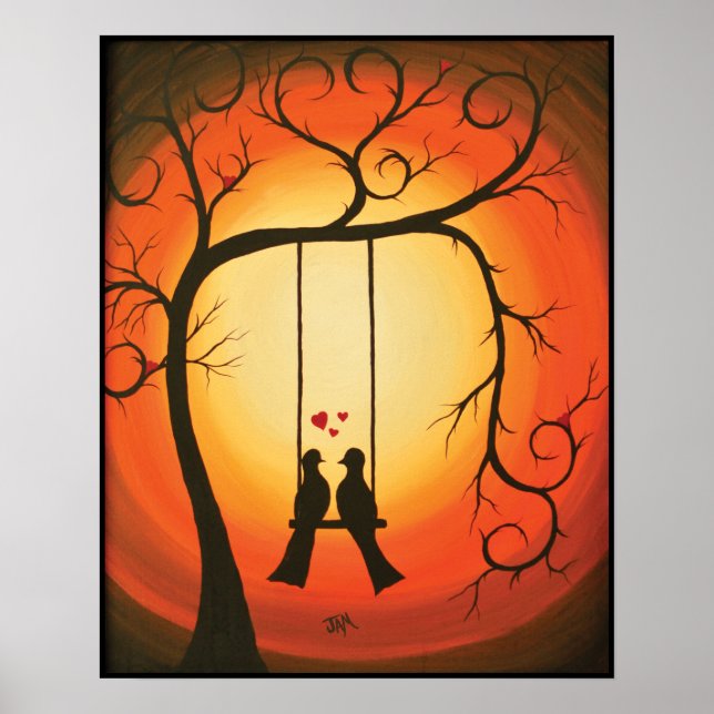 Orangefarbener und schwarzer Sonnenuntergang mit V Poster (Vorne)