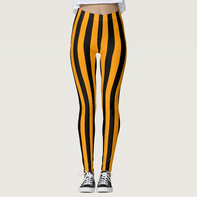 Orangefarbener vertikaler Streifen Leggings (Vorderseite)