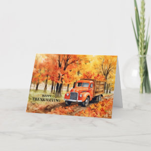 Orangefarbener Vintager Lieferwagen LKW im Herbst  Feiertagskarte