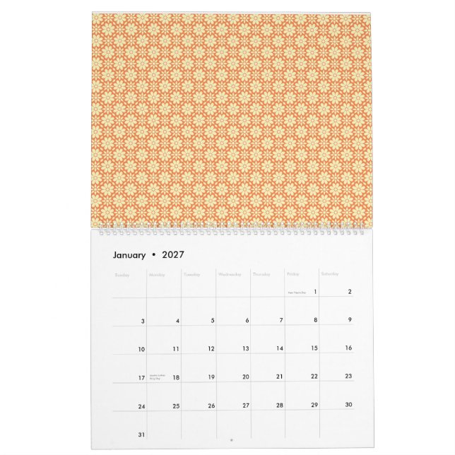 orangefarbener weißer Hintergrund mit Muster Kalender (Jan 2027)
