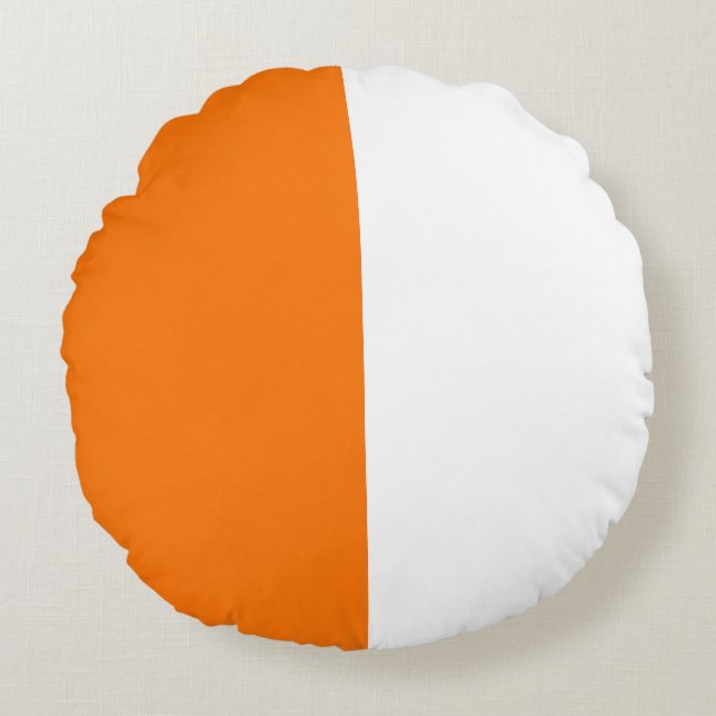 Orangefarbener Zwei-Farben-Ton Halbdunkel Rundes Kissen (Vorderseite)