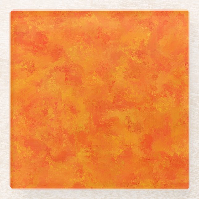 Orangefarbenes Abstraktes Muster Glasuntersetzer (Vorderseite)