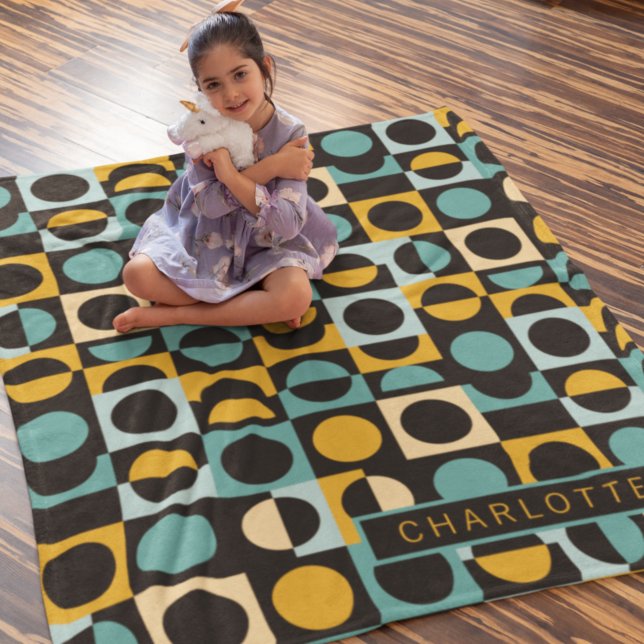 Orangefarbenes Aquamarines Schwarzes Muster Person Fleecedecke (Von Creator hochgeladen)