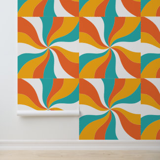 Orangefarbenes, Aquamarines und weißes Retro-Abstr Tapete
