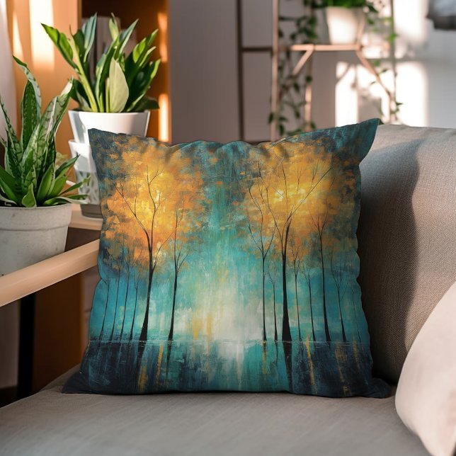 Orangefarbenes Aquamarines Waldwasser Kissen (Von Creator hochgeladen)