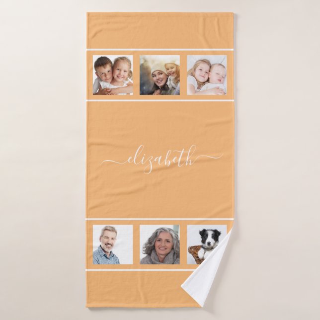 Orangefarbenes, benutzerdefiniertes Foto-Collage-M Badehandtuch (Badehandtuch)