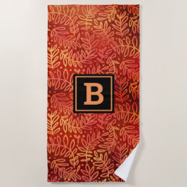 Orangefarbenes Blattmuster Monogramm fett modern Strandtuch