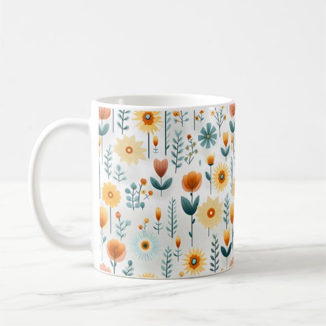 Orangefarbenes Blume Muster Kaffeetasse (Links)