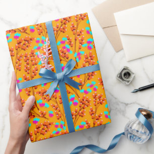 Orangefarbenes Blumenwackelpapier Geschenkpapier