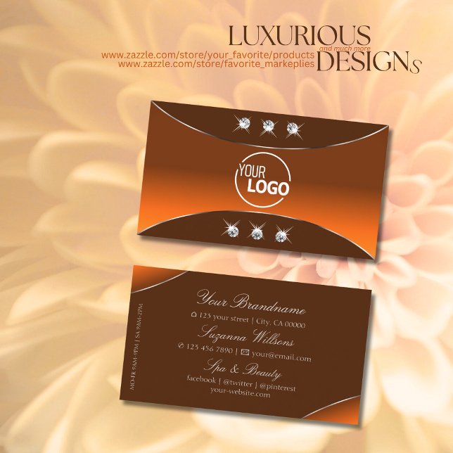 Orangefarbenes Braun mit Silberdekorationsschmuck  Visitenkarte (Von Creator hochgeladen)