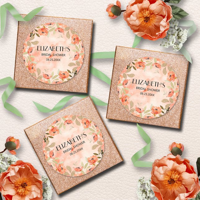 Orangefarbenes Brautparty Runder Aufkleber (Watercolor orange floral bridal shower round stickers)