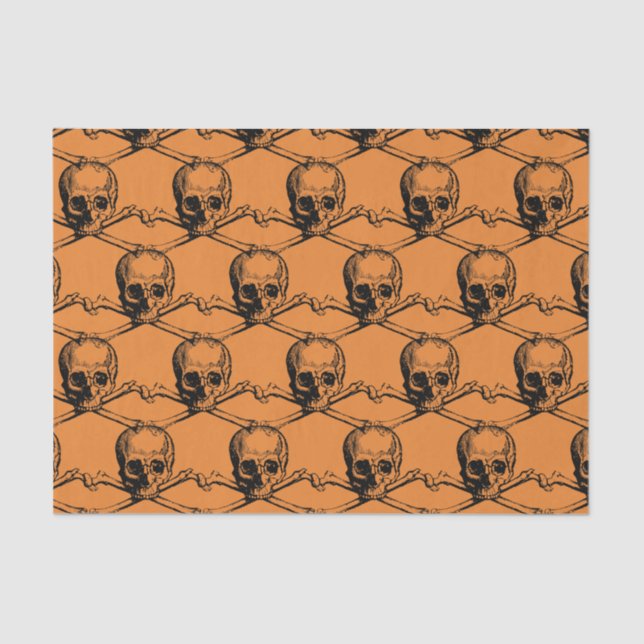 Orangefarbenes Cooles Muster Skull-Halloween-Party Seidenpapier (Vorderseite)