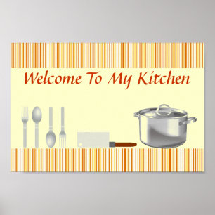 Orangefarbenes Cream Strip Küchenplakat Poster